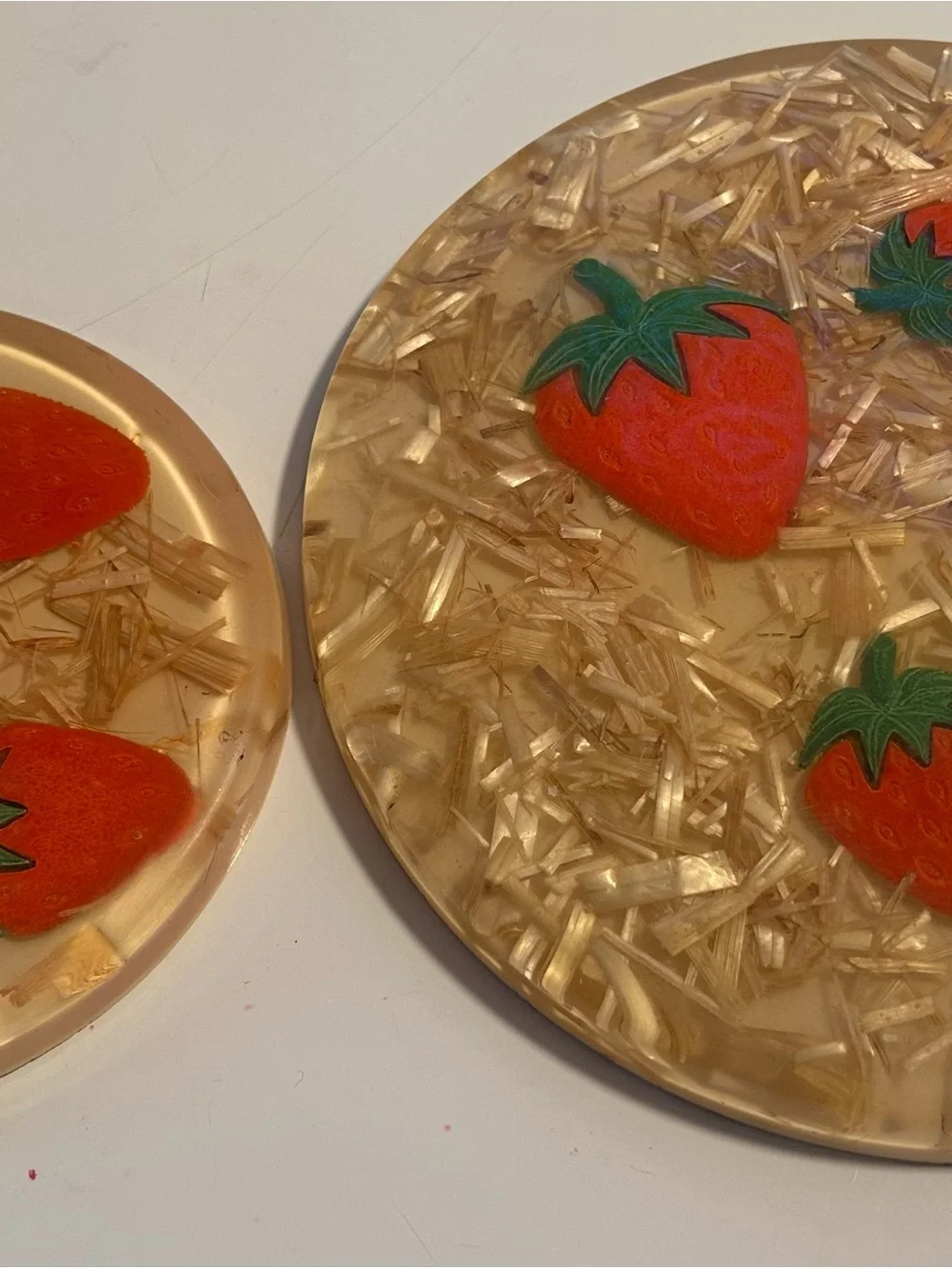 70s Vintage Lucite Trivet set with Strawberries
